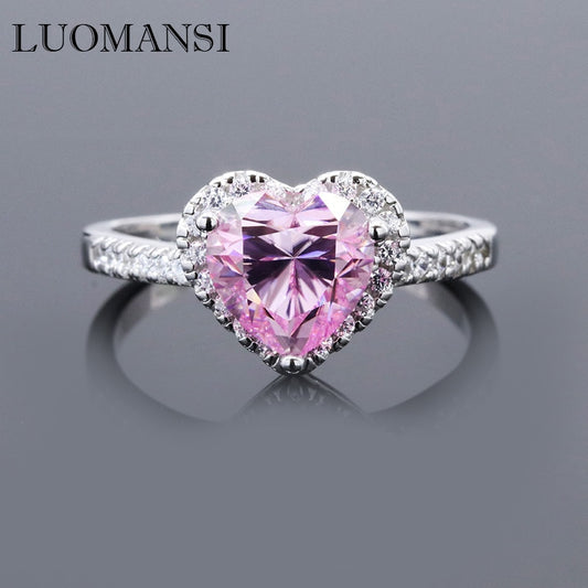 Super Flash 2CT Pink Heart-Shaped Moissanite Ring GRA Certificate Wedding Party