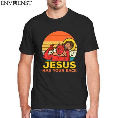 Cotton Men TOP Jesus Has Your Back Jiu Jitsu Retro Christian Men TShirt