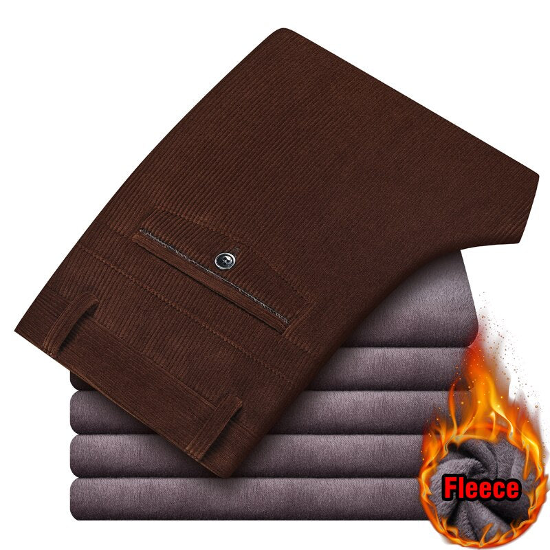 Winter Men Fleece Corduroy Pants Business Fashion Classic Style