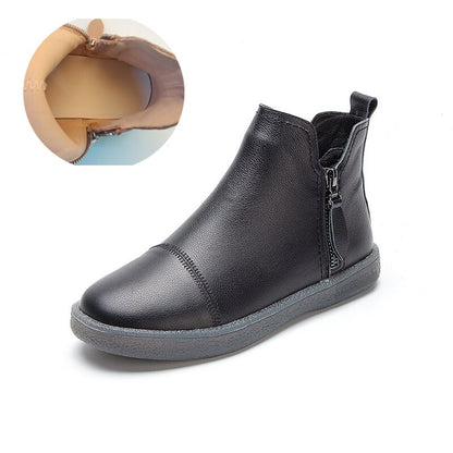 Genuine Leather Cow Women Ankle Boots Warm Fur Waterproof