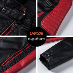 Winter Casual Motor Spliced Leather Jacket Coat Men