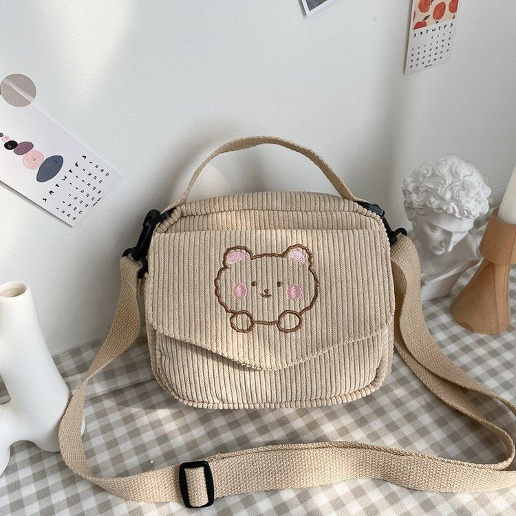Women Canvas Zipper Bag Preppy Style Student Tote Shoulder Messenger Bag