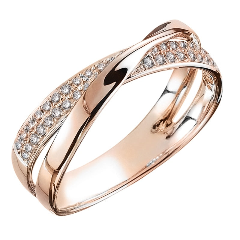 Huitan Fresh Two Tone X Shape Cross Ring for Women Wedding