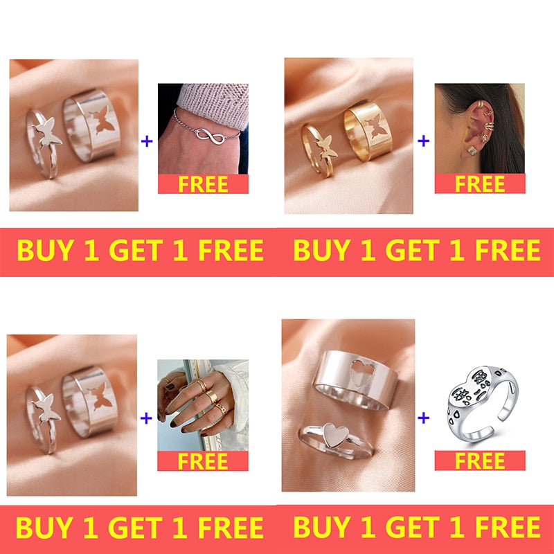 Silver Color Butterfly Rings For Women Men Lover Couple Ring Set Friendship