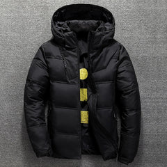 White Down Jacket Men Winter Warm Solid Color Hooded Down Coats