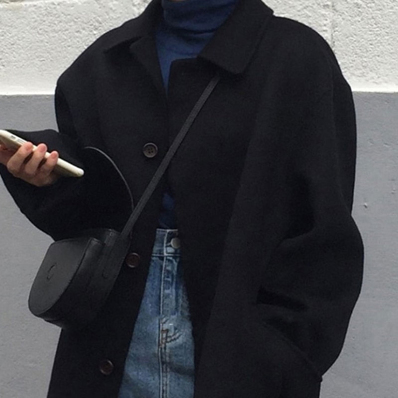 Autumn Women Faux Wool Coat Long Sleeve Single Breasted Fashion