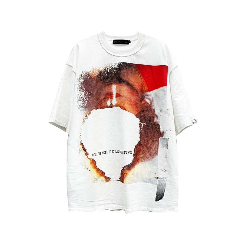 UNCLEDONJM Distorted Portrait Printing Short-Sleeved T-shirt Hip-Hop