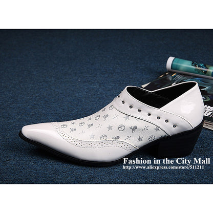 Handmade High Quality Man Leather Shoes Square Heels White Wedding Shoes