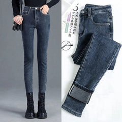 Winter Thick Velvet Women jeans High Waist Skinny Jeans Simple