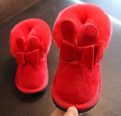 Girls Boots Bunny Bow Red Pink Ankle Shoes Warm Fur Animal Snow