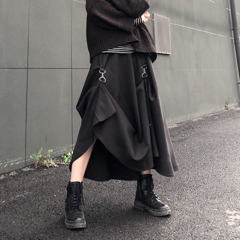 Plus Size Harajuku Punk Style Skirts Women High Waist Buckle Irregular Gothic Skirt