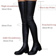 Women Shoes Black Thigh High Boots Autumn Pu Leather Low Heel