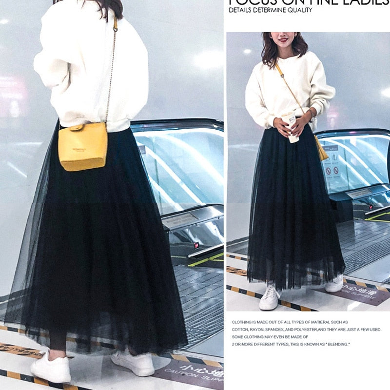 Maxi Long Tulle Skirt Women High Waist Ball Gown Skirts Spring