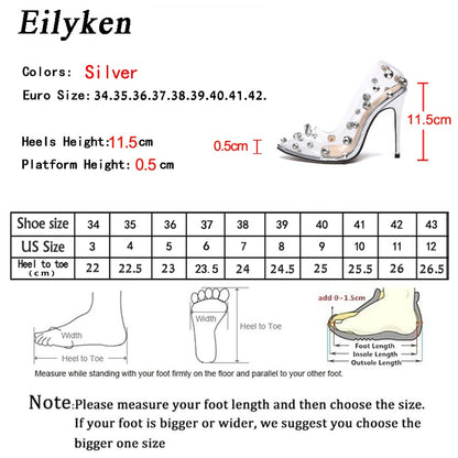 Rivet Crystal Pumps Wedding Women Shoes High Heels PVC Transparent Sexy