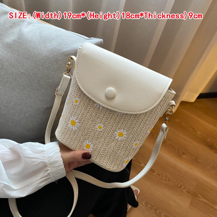 Small Straw Bucket Bags For Women Summer Crossbody Bags Lady Travel