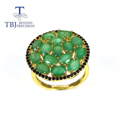 Luxury Natural zambia Emerald oval 4*6mm big Ring 925 sterling silver Women