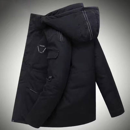 Men's White Down Jacket Cargo Warm Hooded Thick Puffer Jacket Coat