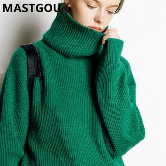 MASTGOU Wool Women's Sweater Autumn Winter Warm Turtlenecks Casual