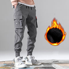 Winter Men Plus Velvet Cargo Pants Multi-pocket Harem Pants Joggers Men