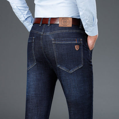 Thincle silk Men Classic Relaxed Fit Flex Jean men High waist Business casual