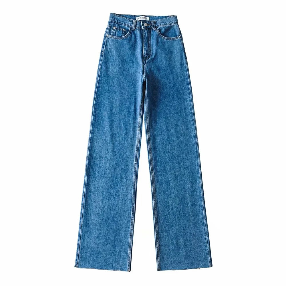 Wide Leg Pant Women Jeans Autumn Winter High Waist Slouchy Black