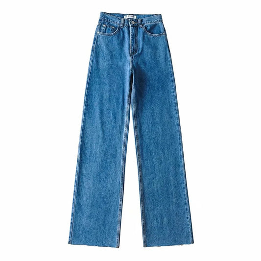 Wide Leg Pant Women Jeans Autumn Winter High Waist Slouchy Black