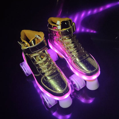 Led Rechargeable 7 Colorful Flash Shoes Double Row 4 Wheel Roller