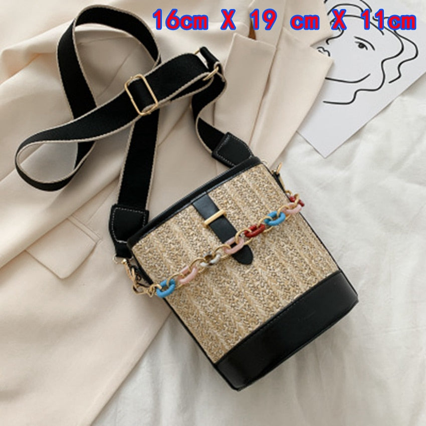 Small Straw Bucket Bags For Women Summer Crossbody Bags Lady Travel