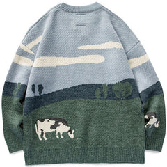 Men Cows Vintage Winter Warm Daily Knitwear Pullover Male Korean Fashions