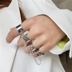 Punk Cool Hip Pop Rings Multi-layer Adjustable Chain Four Open