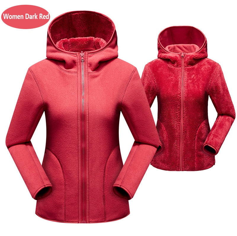 Unisex Reversible Hoodie Women Pullover Sweatshirts Winter Warm Polar/Coral Coats