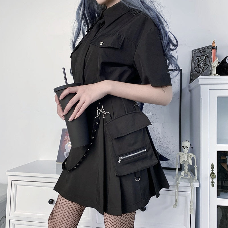 Harajuku Punk Gothic Black High Waist Black Skirts Women Patchwork