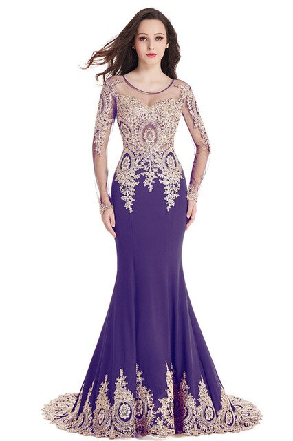 Long Mermaid Prom Dresses Women Beading Long Sleeve Backless Elegant