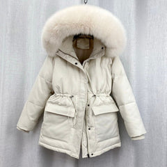 Cotton Padded Fur Parka Big Fur Collar Down Winter Jacket Women