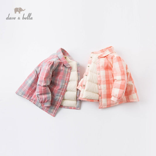 winter baby girls fashion plaid double-wear down coat children