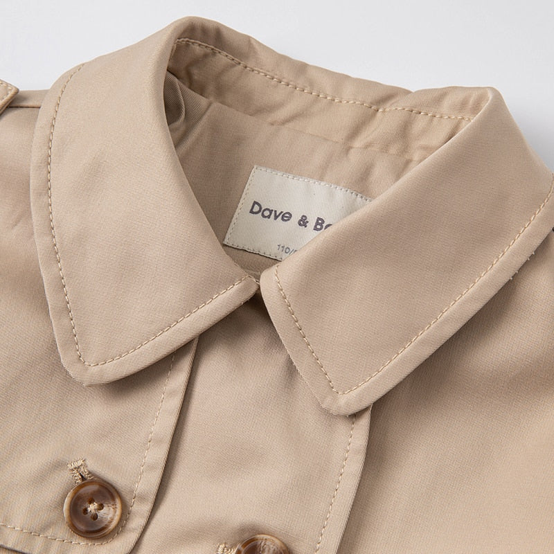spring kids girls fashion solid  button pockets hooded coat