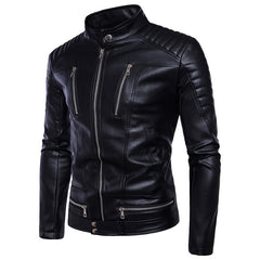 Mens Bomber Jackets Fashion Men Faux Leather Coat Zipper Overcoat