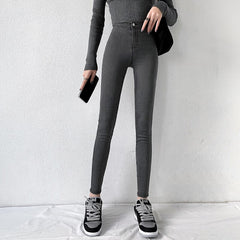 Skinny Jeans For Woman 90s Super Stretch Gray Denim Sexy High Waist