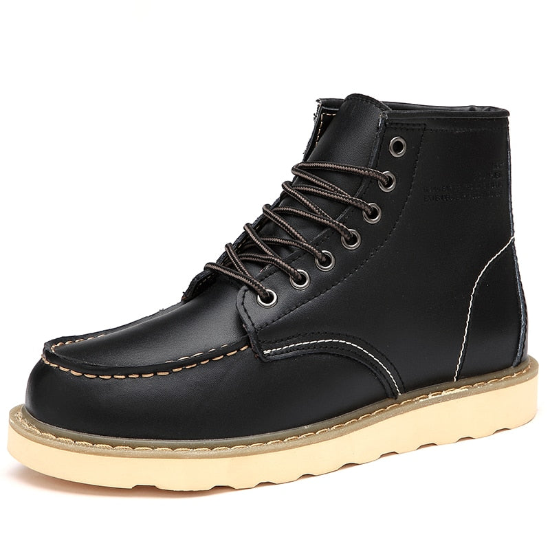 Red Retro Leather Boots Men Fur Warm Winter Boots Comfort British Style