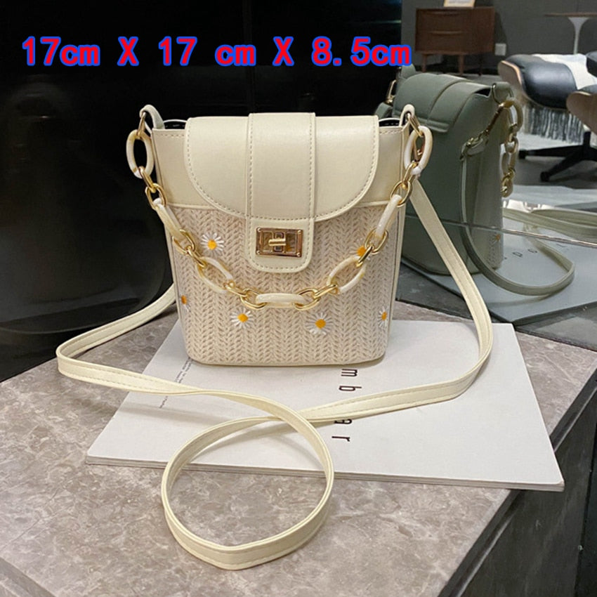 Small Straw Bucket Bags For Women Summer Crossbody Bags Lady Travel