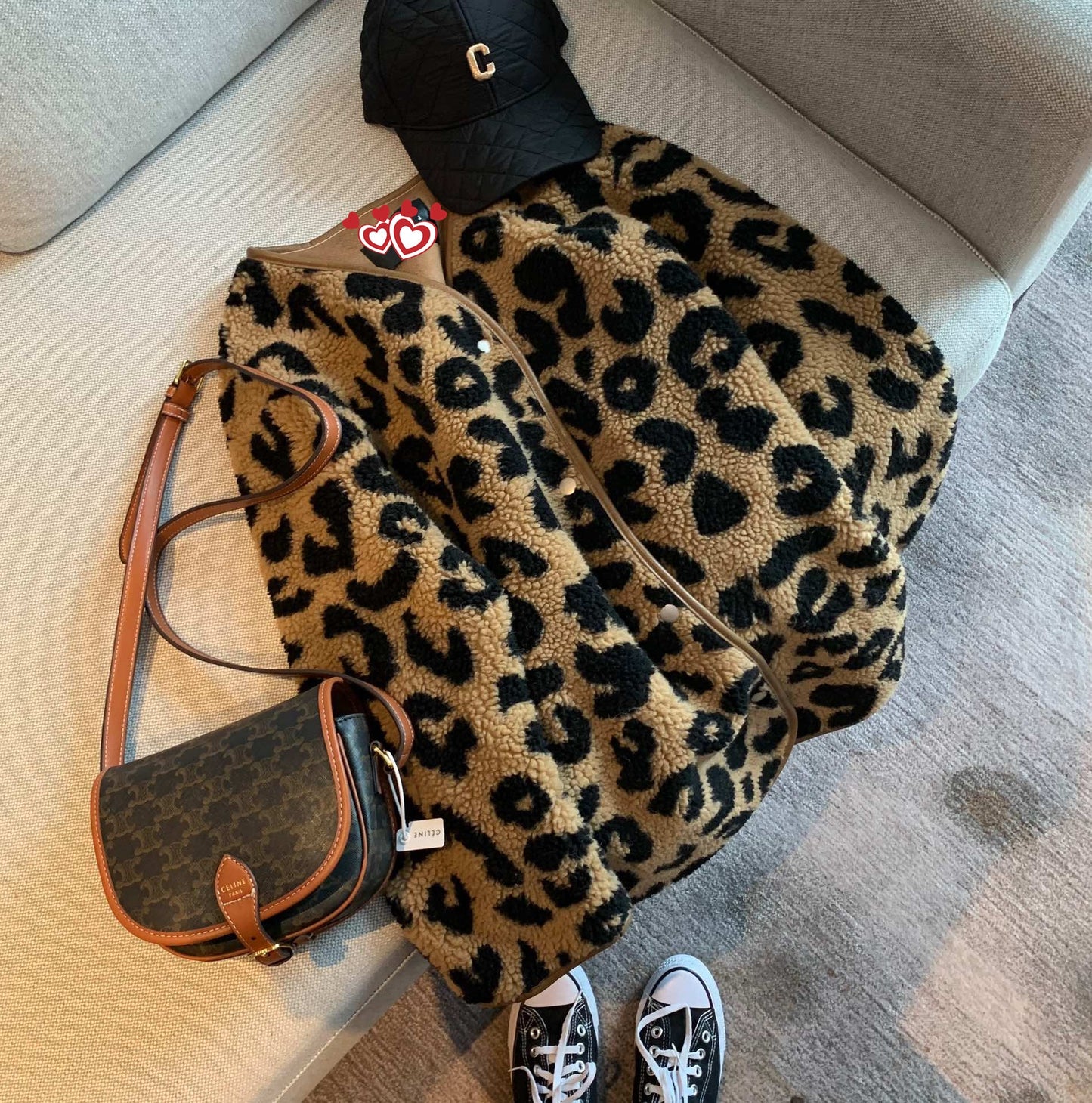Leopard print fur one-piece short jacket women spring and autumn Coats