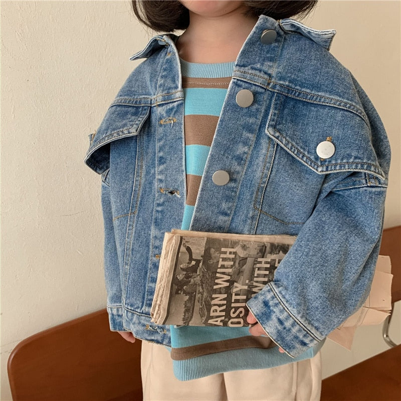 Spring Fall Boys and girls Casual All-match Denim Jackets Kids Turn-down