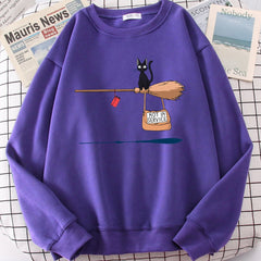 Cute Cat Not In Service Print Hoodies Women Casual Crewneck Sportswear