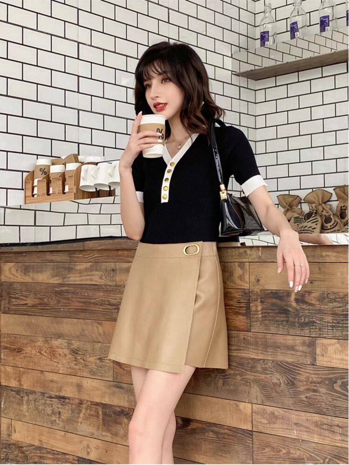 Leather Shorts Women Genuine Leather Empire Waist A-Line Skirt