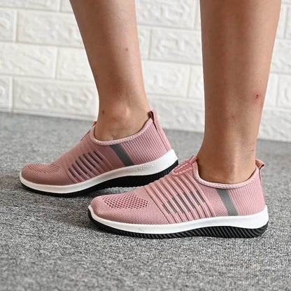 Women Flat Shoes Knit Womens Casual Slip On Vulcanized Shoes Female Mesh