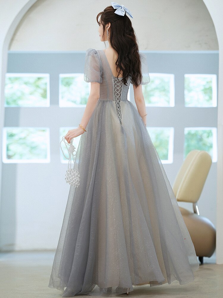 Evening wear Dresses: Formal Evening Prom Dress Gorgeous V Neck Puff Sleeve