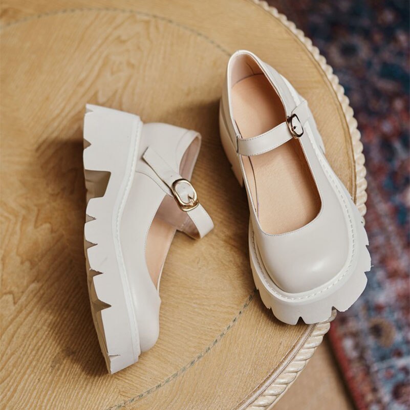 Matching Shoes and Bags: Mary Janes Shoes Women Natural Genuine Leather