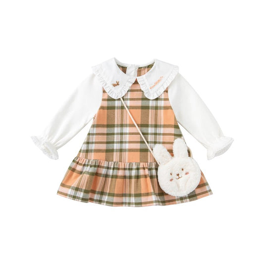 dave bella autumn baby girl fashion plaid draped dress with a small bag party dress kids