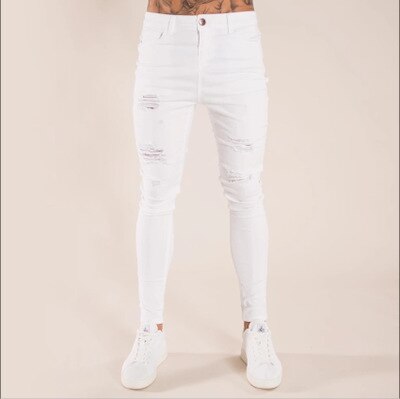 Skinny Jeans Men Hip Hop Stripe Elastic Slim Fit Denim Pants Male Stretchy Pencil