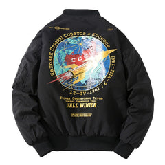 Winter Bomber Jacket Men Fashion Pilot Jacket Rocket Print Baseball Coat Casual